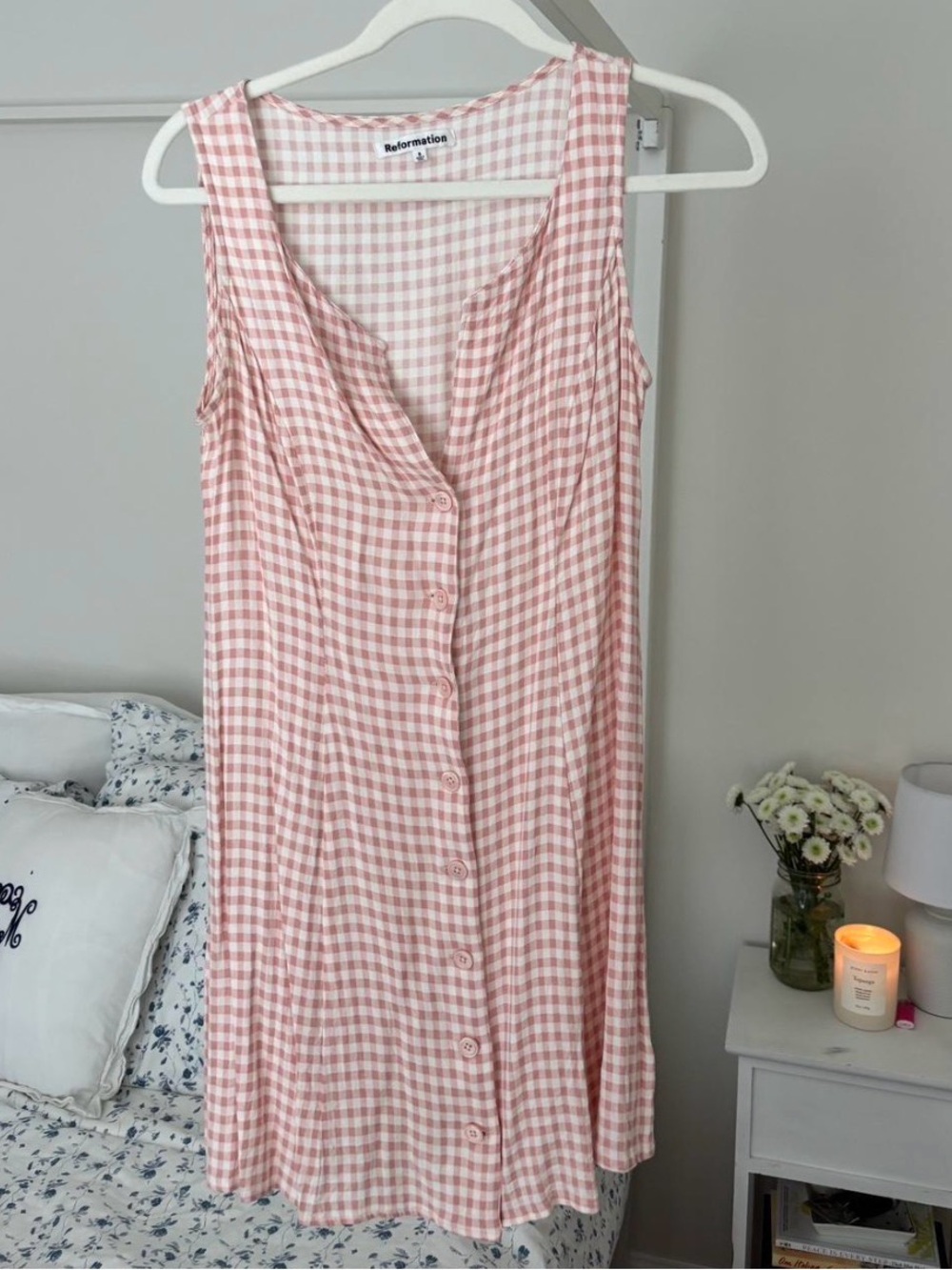 Reformation Pink Gingham Open-Back Tie Maxi Dress - Picture 2 of 2